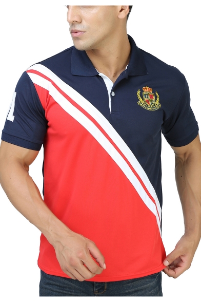 Men's Fashion Colorblocked Simple Logo Short Sleeve Regular-Fit Polo Shirt