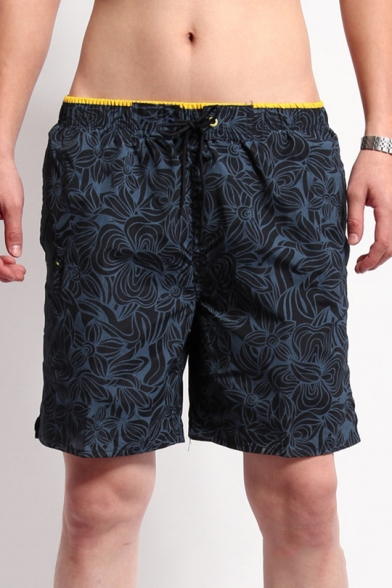 Quick Dry Men's Floral Print Casual Loose Drawcord Beach Swimwear Shorts