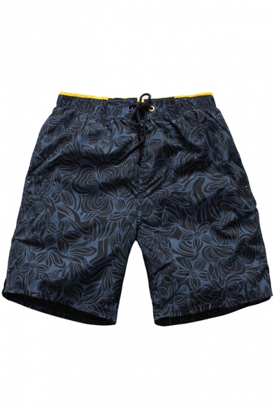 Quick Dry Men's Floral Print Casual Loose Drawcord Beach Swimwear Shorts