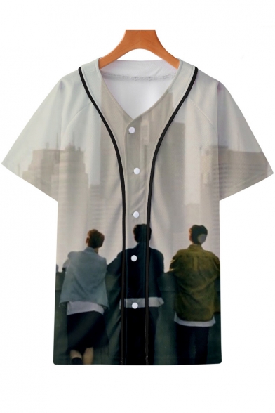 Boy Band Popular 3D Figure Print Short Sleeve Relaxed Fit Baseball Shirt