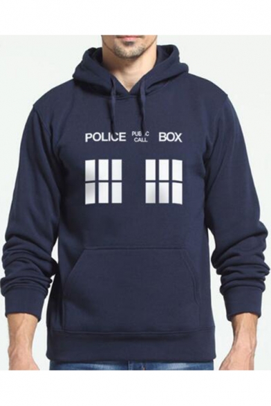Street Style Letter POLICE BOX Graphic Printed Sport Casual Hoodie