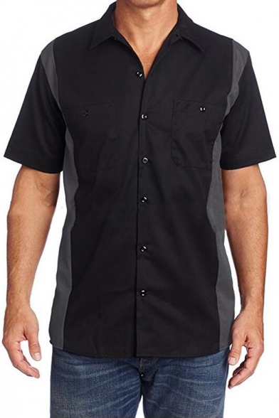 Summer New Stylish Colorblock Double-Pocket Short Sleeve Casual Work Shirt for Men