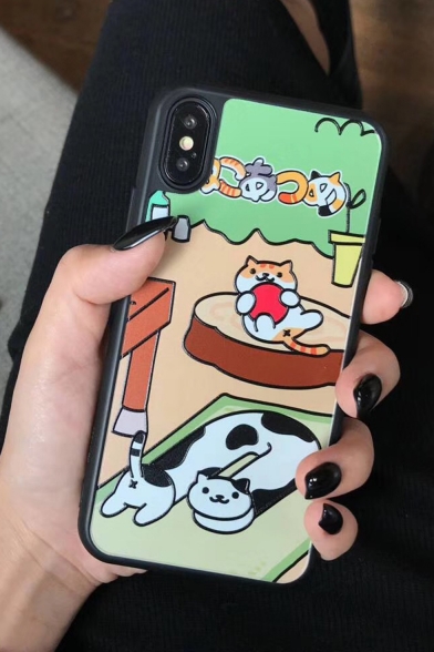 Cartoon Comic Cat Print Silicone Mobile Phone Case for iPhone