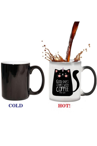Cute Cat Letter GOOD DAYS START WITH COFFEE AND CAT Fashion Discolour Mug Cup