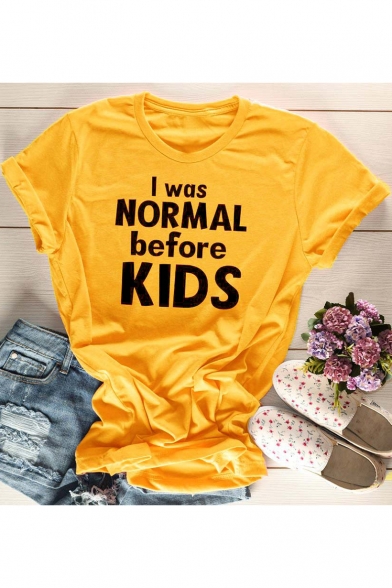 Funny Letter I WAS NORMAL BEFORE KIDS Basic Short Sleeve Yellow T-Shirt
