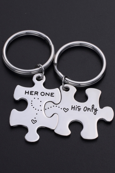 Letter HER ONE HIS ONLY Creative Puzzle Titanium Steel Key Ring for Couple