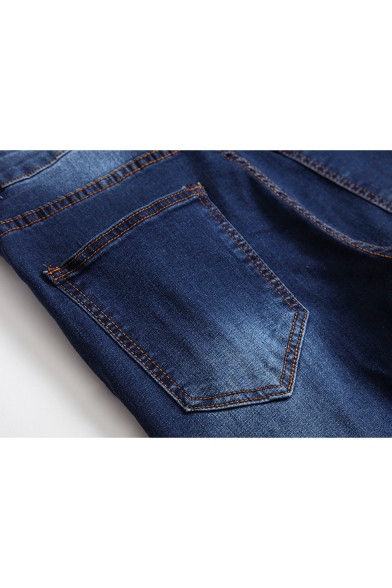 Men's New Stylish Dark Blue Wear Distressed Ripped Slim Fit Jeans