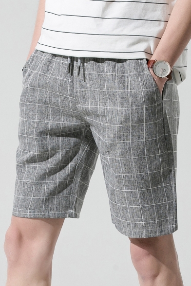 Men's Summer New Fashion Plaid Printed Drawstring Waist Relaxed Shorts
