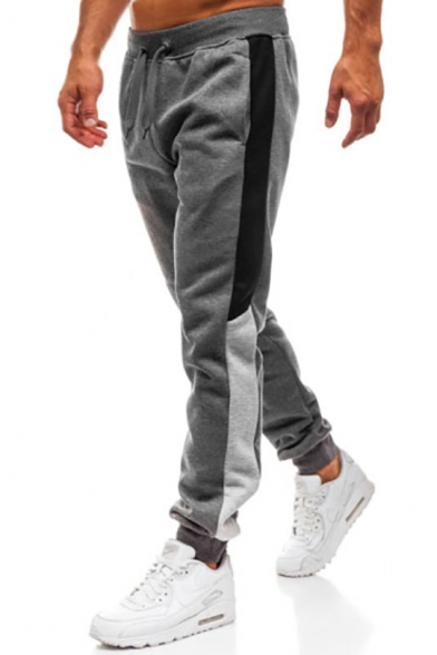 New Fashion Patched Side Drawstring Waist Gathered Cuff Sporty Sweatpants for Men