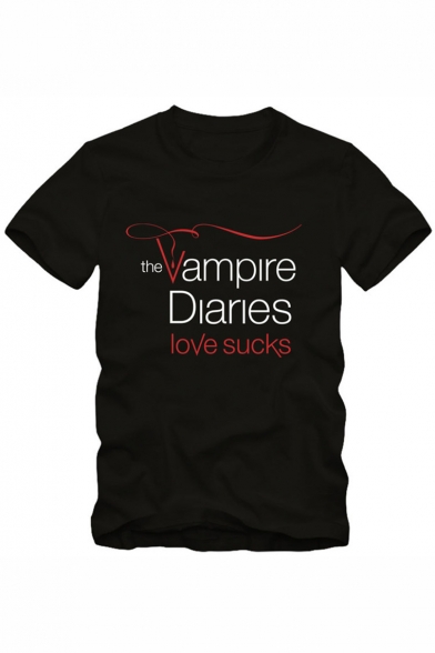 The Vampire Diaries Love Sucks Basic Short Sleeve Black T-Shirt
