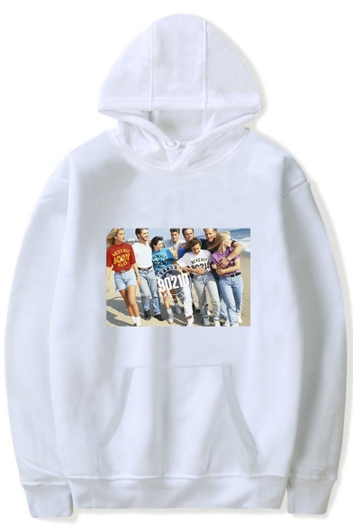 Beverly Hills 90210 Figure Pattern Relaxed Fit Long Sleeve Pullover Hoodie