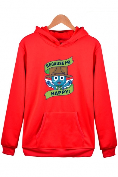 Comic Character Cute Letter BECAUSE I'M HAPPY Unisex Cosplay Casual Hoodie