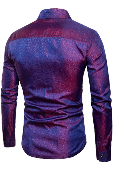Fashion Coated Metallic Night Club Shirt Long Sleeves Satin Silk Party Shiny Shirt For Men