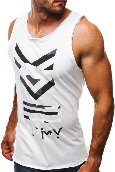 Simple Letter ARMY Logo Printed V-Neck Sleeveless Mens Fitness Muscle Tank Top
