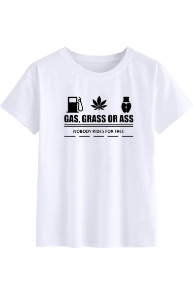Street Letter GAS GRASS OR ASS Summer White Short Sleeve T-Shirt