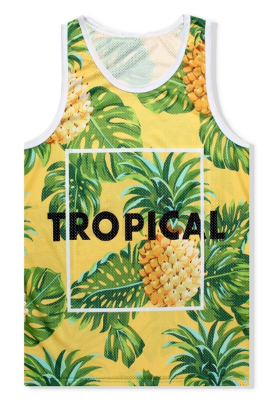 Summer Holiday Fashion Tropical Pineapple Printed Quick-Dry Beach Yellow Tank Top