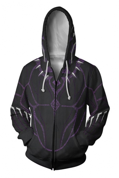New Stylish Cool 3D Printed Long Sleeve Zip Up Purple Loose Casual Hoodie for Guys