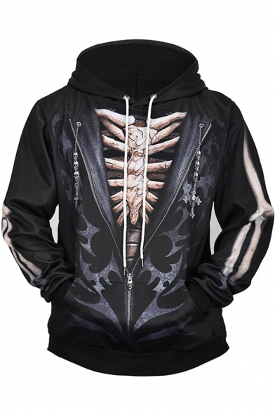 Fashion 3D Skull Printed Long Sleeve Black Sport Casual Pullover Hoodie