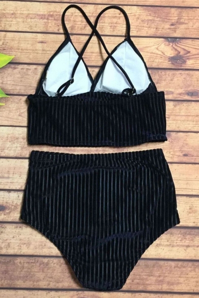 Fashion Sexy Plain V-Neck Spaghetti Straps High Waist Bottom Bikini