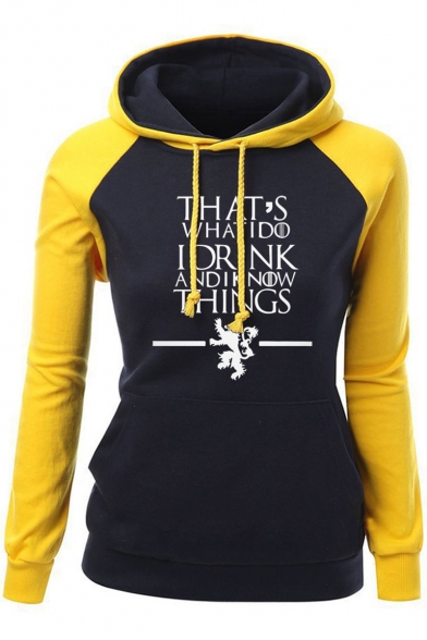 Game of Thrones Popular Letter THAT'S WHAT I DO Colorblock Long Sleeve Fitted Drawstring Hoodie