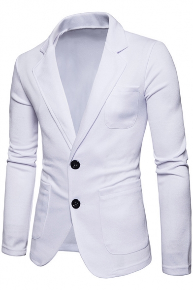 Hot Fashion Solid Double Button Long Sleeve Notched Lapel Casual Mens Suit Jacket