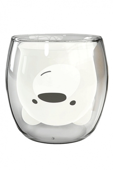 Hot Popular Cartoon Bear Printed Double Wall Glass Coffee Milk Mug Cup