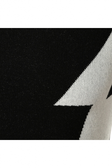 Men's Stylish Flash Lightning Printed Crewneck Long Sleeve Stretch Fit Sweater