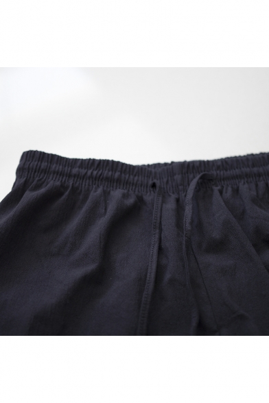 Men's Vintage Medieval Unique Quick-Drying Plain Drawstring Waist Grommet Lace-Up Cuff Cotton Cropped Pants