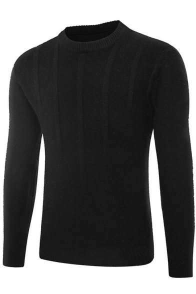 Mens Hot Fashion Marled Knit Round Neck Solid Color Basic Slim Fit Sweater