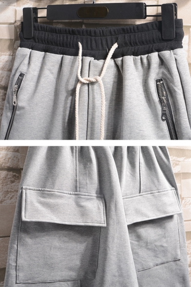 Mens Simple Plain Drawstring-Waist Zip Pockets Loose Fit Sport Sweat Shorts