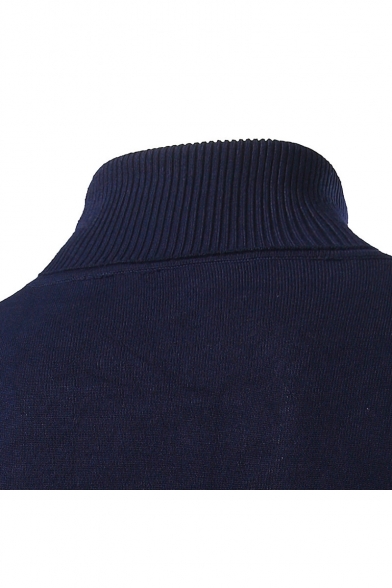 Mens Simple Solid Color High Neck Long Sleeve Fitted Basic Knit Jumper Sweater
