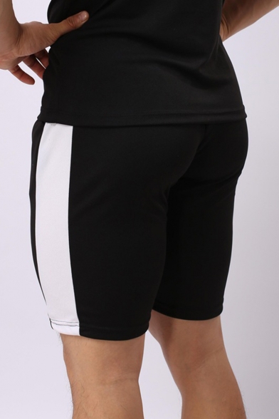 Mens Stylish Contrast Stripe Side Drawstring Waist Slim Fit Athletic Shorts