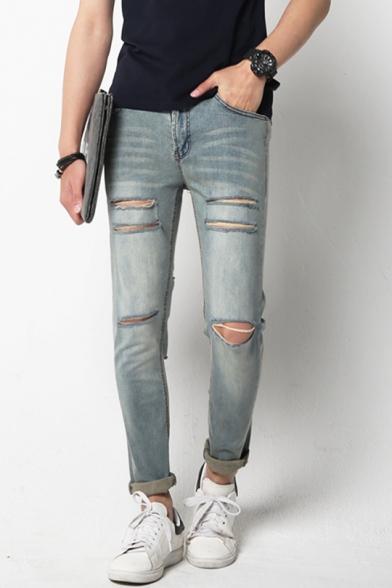 slim fit distressed jeans