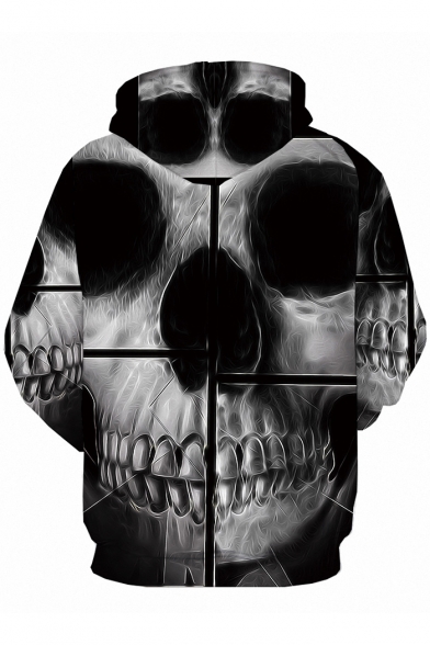 New Trendy 3D Skull Printed Long Sleeve Relaxed Grey Hoodie