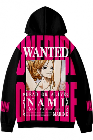 Womens Hoodie Chic 3D One Piece Nami Anime Pattern Drawstring Long Sleeve Relaxed Fit Hooded Sweatshirt