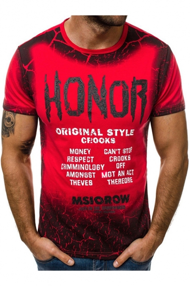 Street Fashion Cool Ombre Letter HONOR Print Short Sleeve Round Neck T-Shirt for Men