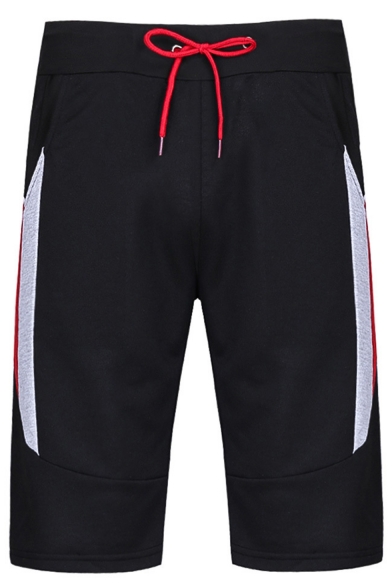 Summer Fashion Striped Side Drawstring Waist Black Casual Active Shorts for Guys