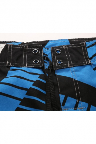 Trendy Style Drawstring Quick Drying Velcro Patched Color Block Beachwear Swim Shorts for Guys with Side Cargo Pocket