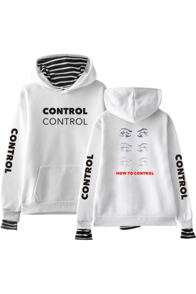 Cool Fashion Letter CONTROL Eyes Printed Relaxed Fit Long Sleeve Hoodie