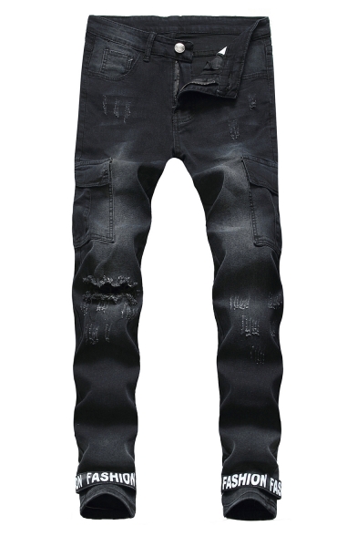 Slim fit ripped black jeans mens