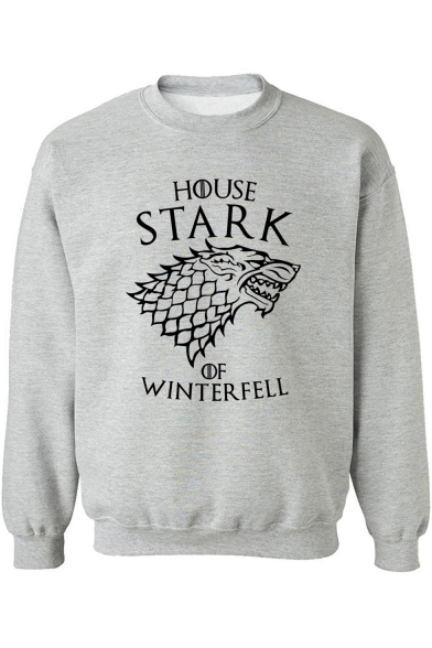 Game of Thrones Stark Wolf Printed Crewneck Long Sleeve Pullover Sweatshirt for Men