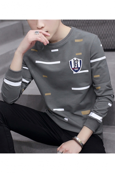 Guys Fashion Irregular Stripe Printed Long Sleeve Round Neck Pullover Sweatshirt