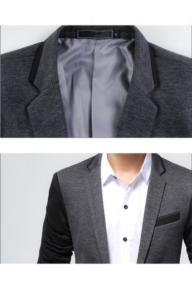 New Stylish Color Block Long Sleeve Single Button Notch Lapel Slim Fitted Blazer Jacket for Men