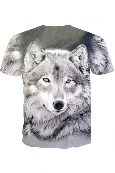 New Trendy 3D Wolf Pattern Short Sleeve Grey Casual T-Shirt for Couple
