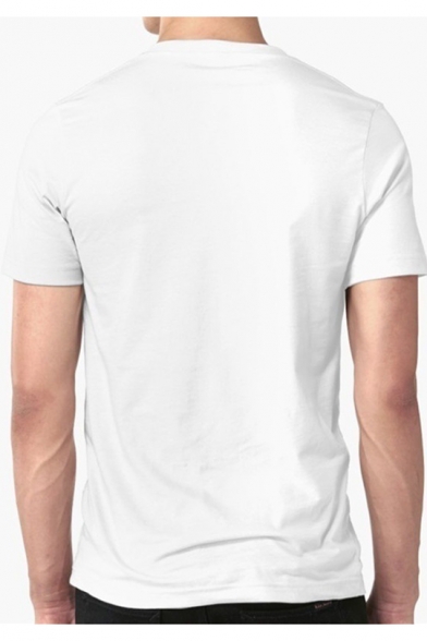 New Trendy Letter Graphic Printed Short Sleeve White Basic Cotton T-Shirt