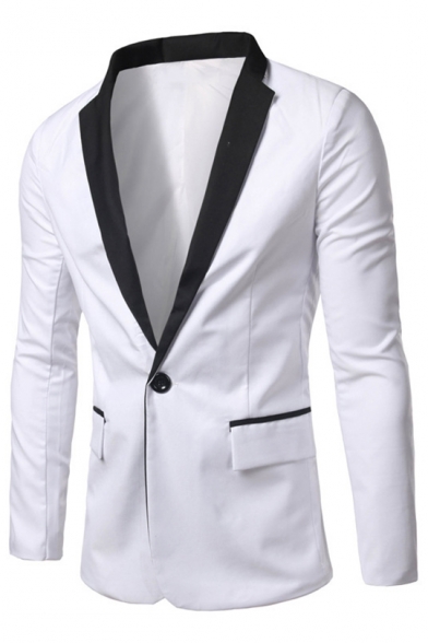 New Trendy Mens Single Button Long Sleeves Flap-Pockets Slim Fit White Tuxedo Jacket