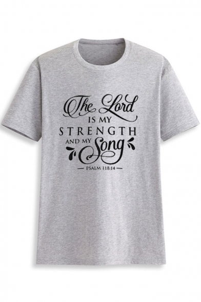 Simple Cool Letter STRENGTH Print Round Neck Short Sleeve Casual T-Shirt