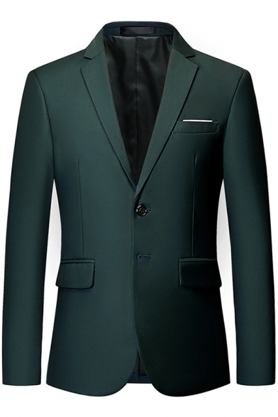Simple Plain Notched Lapel Long Sleeve Double Button Front Business Suits for Men