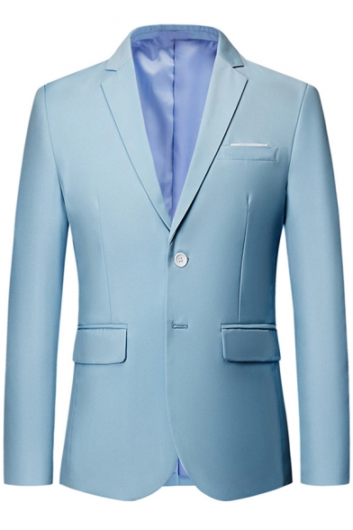 Simple Plain Notched Lapel Long Sleeve Double Button Front Business Suits for Men