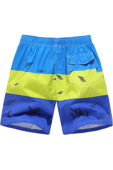 Summer Colorblock Halobios Printed Drawstring-Waist Mens Beach Shorts Swim Trunks